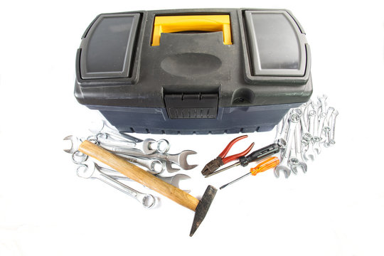 An old tool box with handyman tools