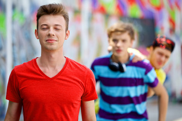 Three young friends happy