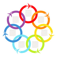 Background with rainbow airplanes. Vector illustration.