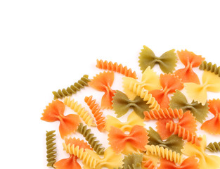 different pasta in three colors close-up.