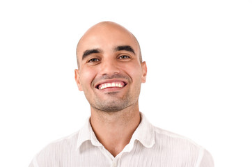 Portrait of a man smiling.Caucasian bald man laughing.