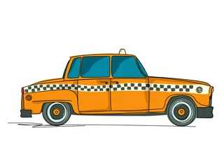Foto op Aluminium Doodle Cartoon gele taxi