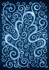 Abstract blue grunge vector floral illustration.