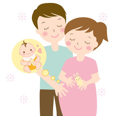 妊婦さんと赤ちゃんとパパ　半袖　夏