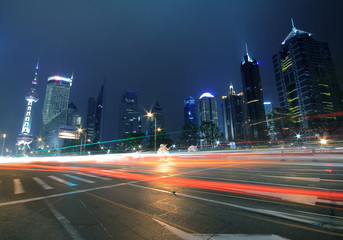Megacity Highway at night dusk light trails in shanghai China