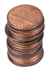 Isolated 1 US Cent Coin Stack