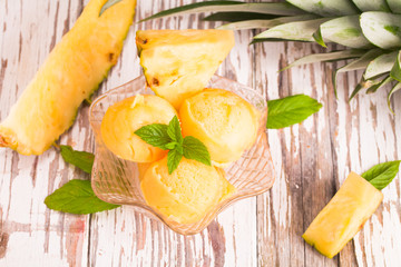 Ice Cream , sundae on wood