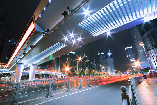 Megacity Highway at night with light trails in shanghai