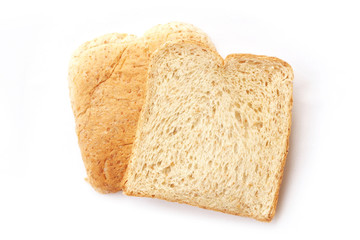 Sliced whole wheat bread  on white background with clipping path