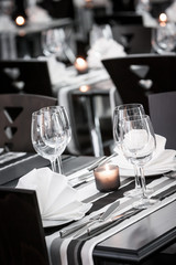White and black restaurant table setting