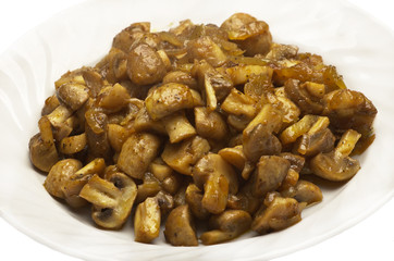 Button mushrooms on a white background
