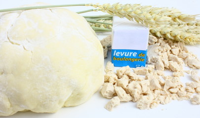 levure fraîche de boulanger, pâte et épi de blé