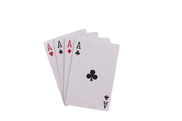 Four aces - heart, spade, diamond and club isolated on white