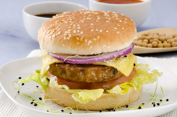 Vegetarian tofu cheeseburger.