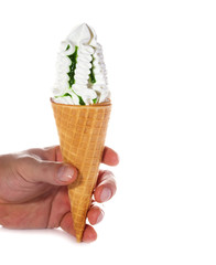 Ice Cream in Waffle Cone in the Hand