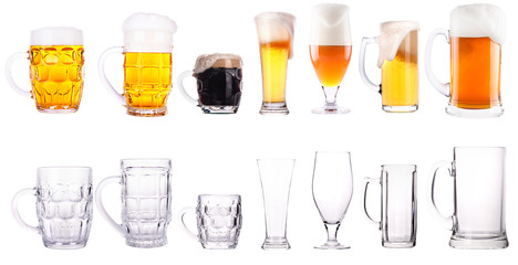 fresh beer collection full and empty glasses