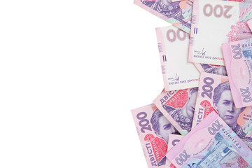 Pile of Ukrainian money, isolated on white