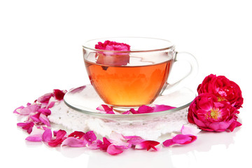 Rose tea isolated on white