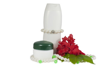 COSMETICS SET.Creams and pearls.