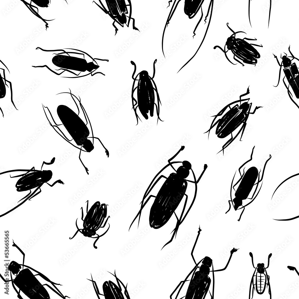 Poster beetles sketch, pattern for your design