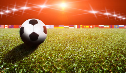 Fototapeta premium soccer stadium with flags and lights