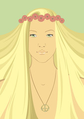Hippy Girl with wreath of flowers on