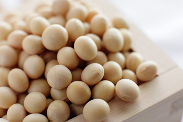 close up of soy bean in wooden cup Masu 