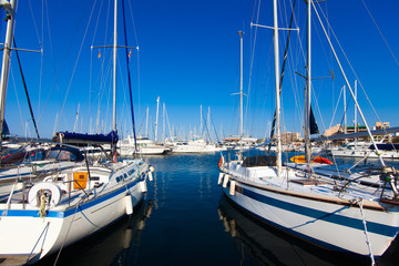 boats in harbor. Boats bow in marina