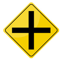 Yellow traffic sign isolated on white background