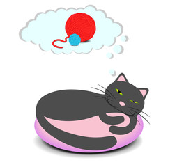 Cute kitten sleeping on the pillow and dreaming.