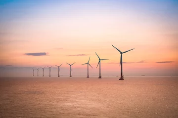 Keuken spatwand met foto offshore wind farm at dusk © chungking