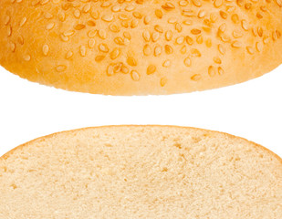 Hamburger bun on a white background, abstract background