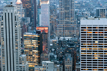 Manhattan view from Rockefeller Center at dusk, New York, USA