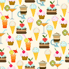Seamless pattern with drinks and sweets