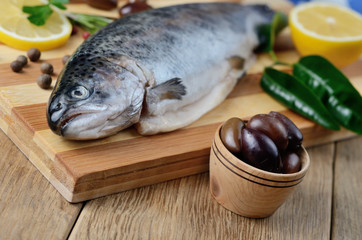 Raw trout on the board