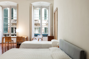 beautiful interior of hotel in historic palace, view bedroom