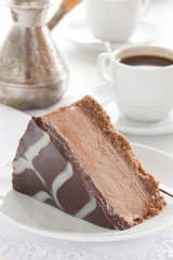 Chocolate Cheesecake with three kinds of chocolate.