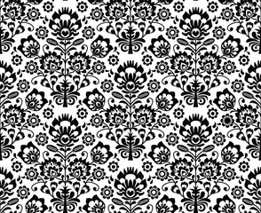 Seamless floral polish pattern in black and white
