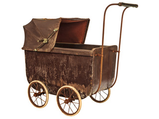 Nineteenth Century baby pram isolated on white