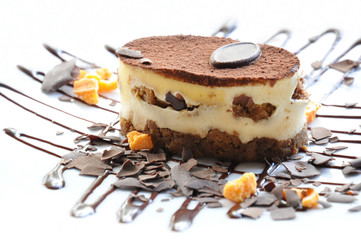 Coffee vanilla cake decorated with some chocolate