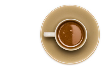 Top view of coffee in cup Isolated