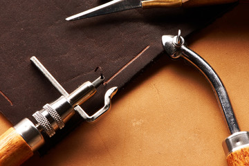 Naklejka premium Leather crafting tools