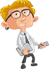 Office worker with mobile phone and laptop