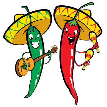 Red and green hot chili character peppers music group