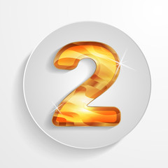 Vector light circle icon golden wood number 2