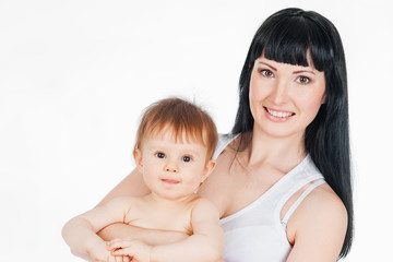 Mom and baby, on a gray background