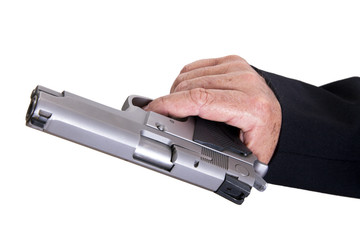 Aiming Loaded Gun - Close Up