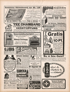 newspaper page with antique advertisement 1909