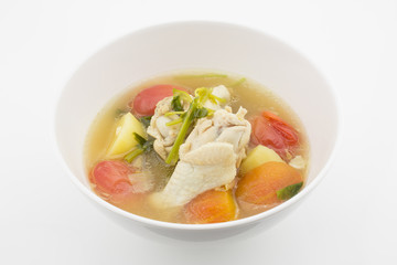 Chicken soup on white background