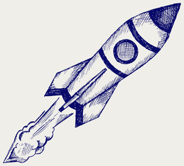 Fototapeta premium Retro rocket. Doodle style
